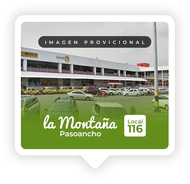 Tarjeta de ubicación con la fachada de la sede Pasoancho de Panadería El Molino en Cali, Valle del Cauca.