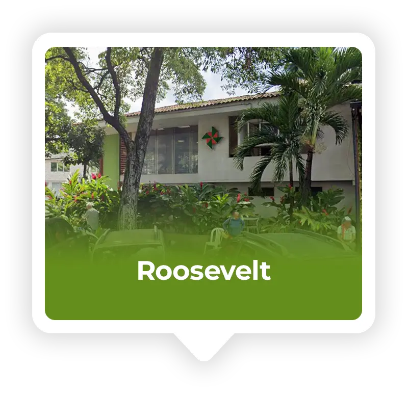Tarjeta de ubicación con la fachada de la sede Roosevelt de Panadería El Molino en Cali, Valle del Cauca.